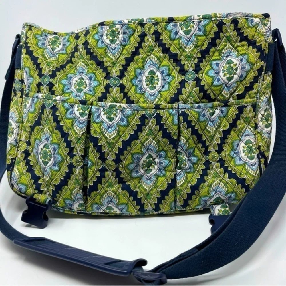 Vera Bradley Laptop Large Messenger Adjustable Wide‎ Strap Greens Blues White - Picture 11 of 14